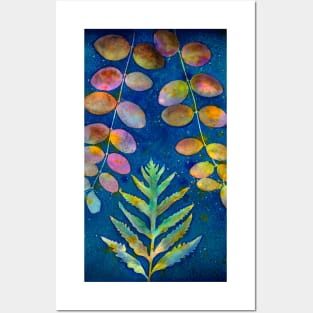 Botanical cyanotype and watercolor Posters and Art